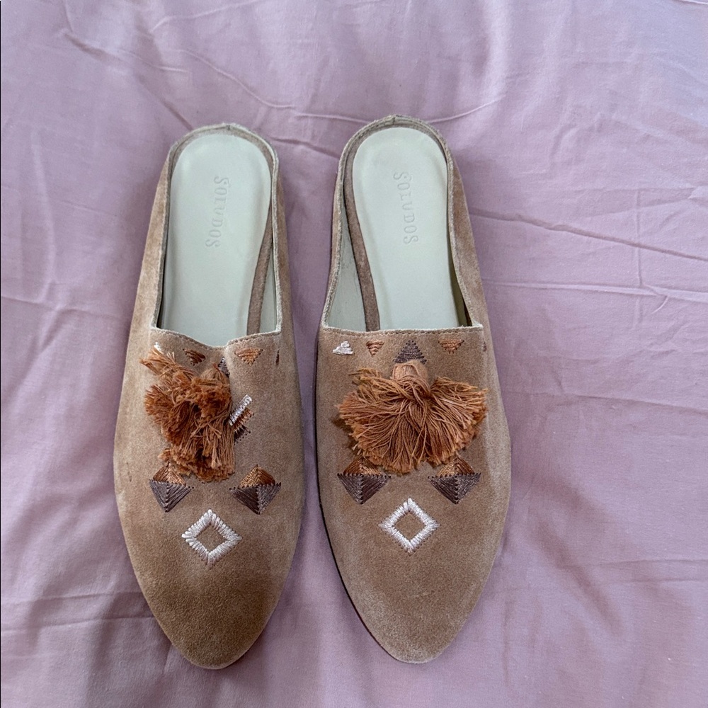 Soludos Brown Suede Tassel Mules